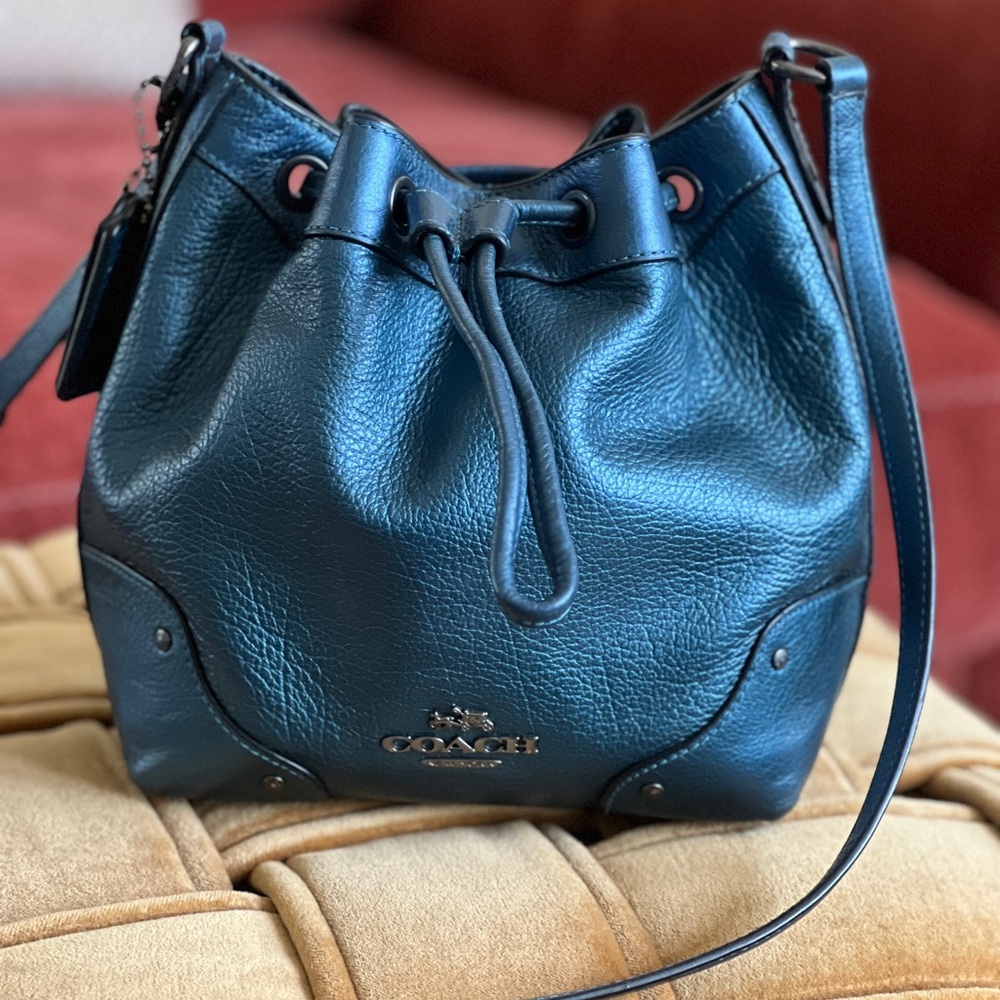 Coach Metallic Blue Baby Mickie drawstring Leather Bag